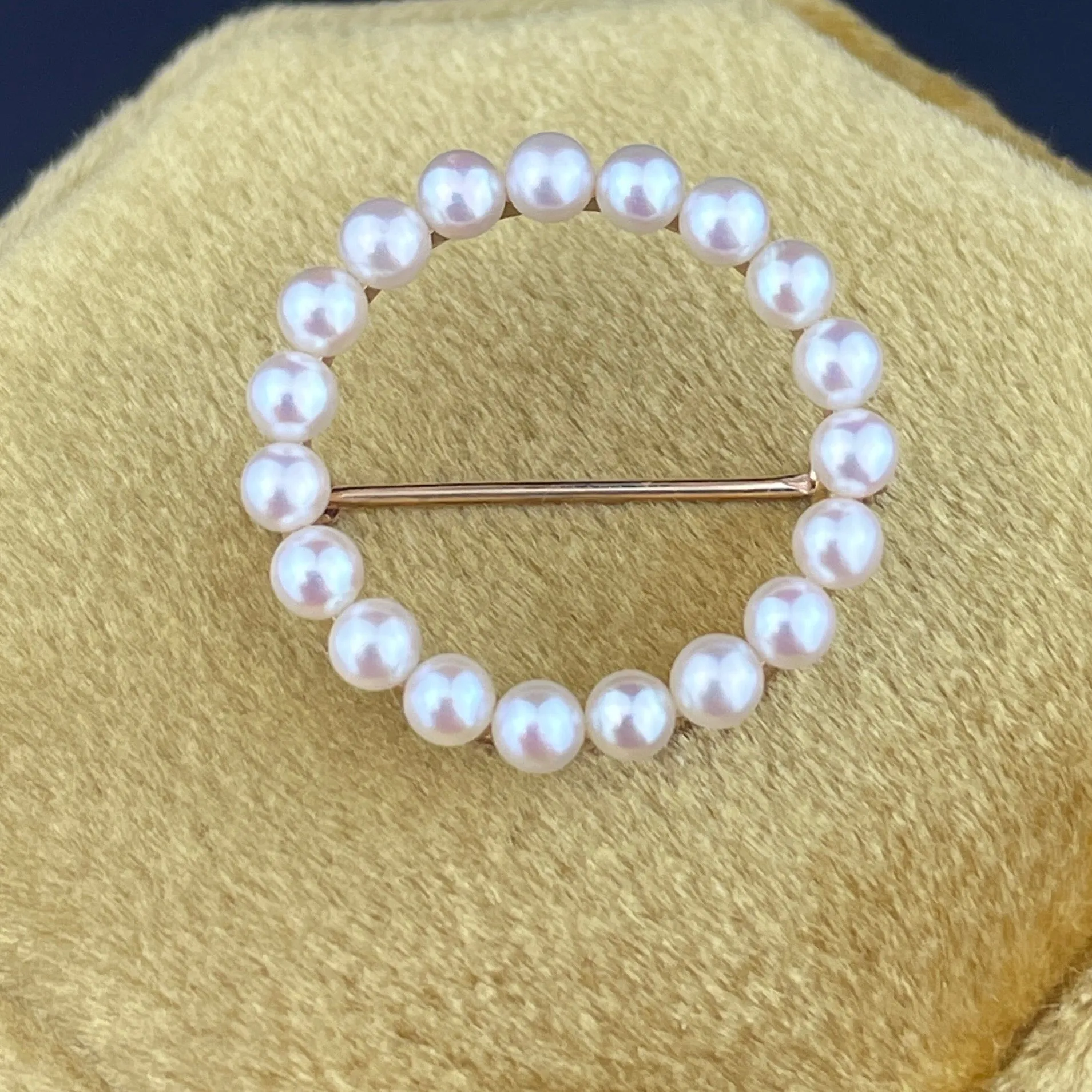 Antique Edwardian 14K Gold Pearl Round Circle Brooch