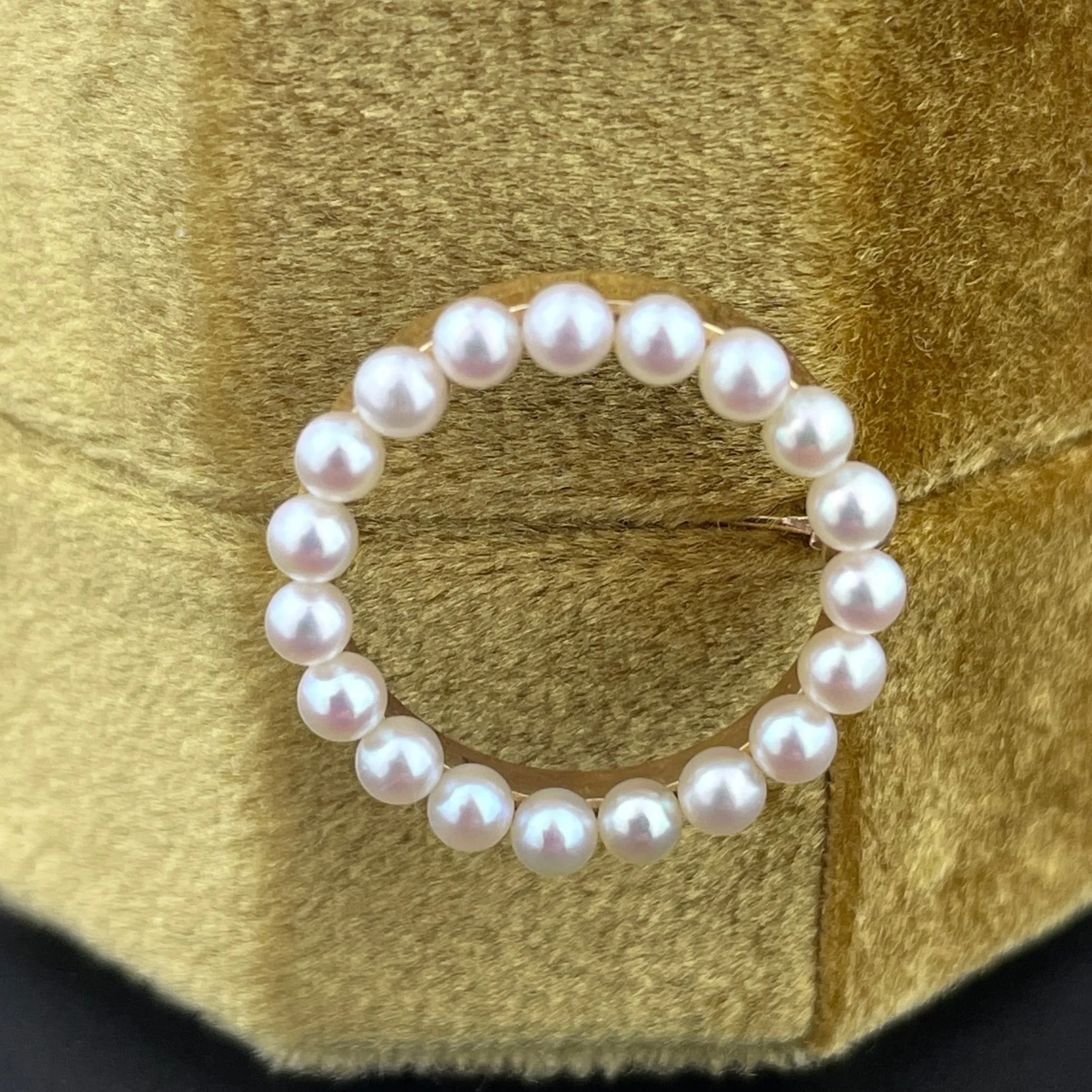 Antique Edwardian 14K Gold Pearl Round Circle Brooch