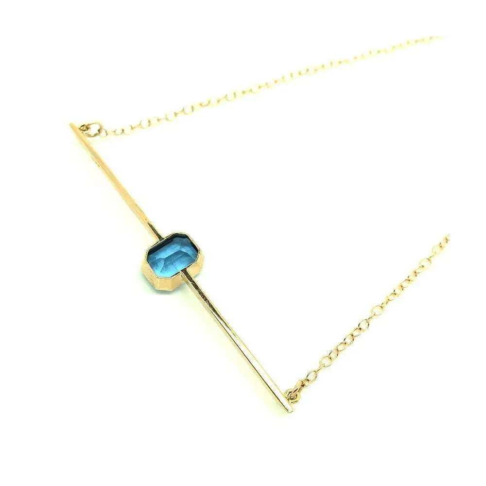 Antique Edwardian Blue Glass 9ct Rose Gold Bar Necklace