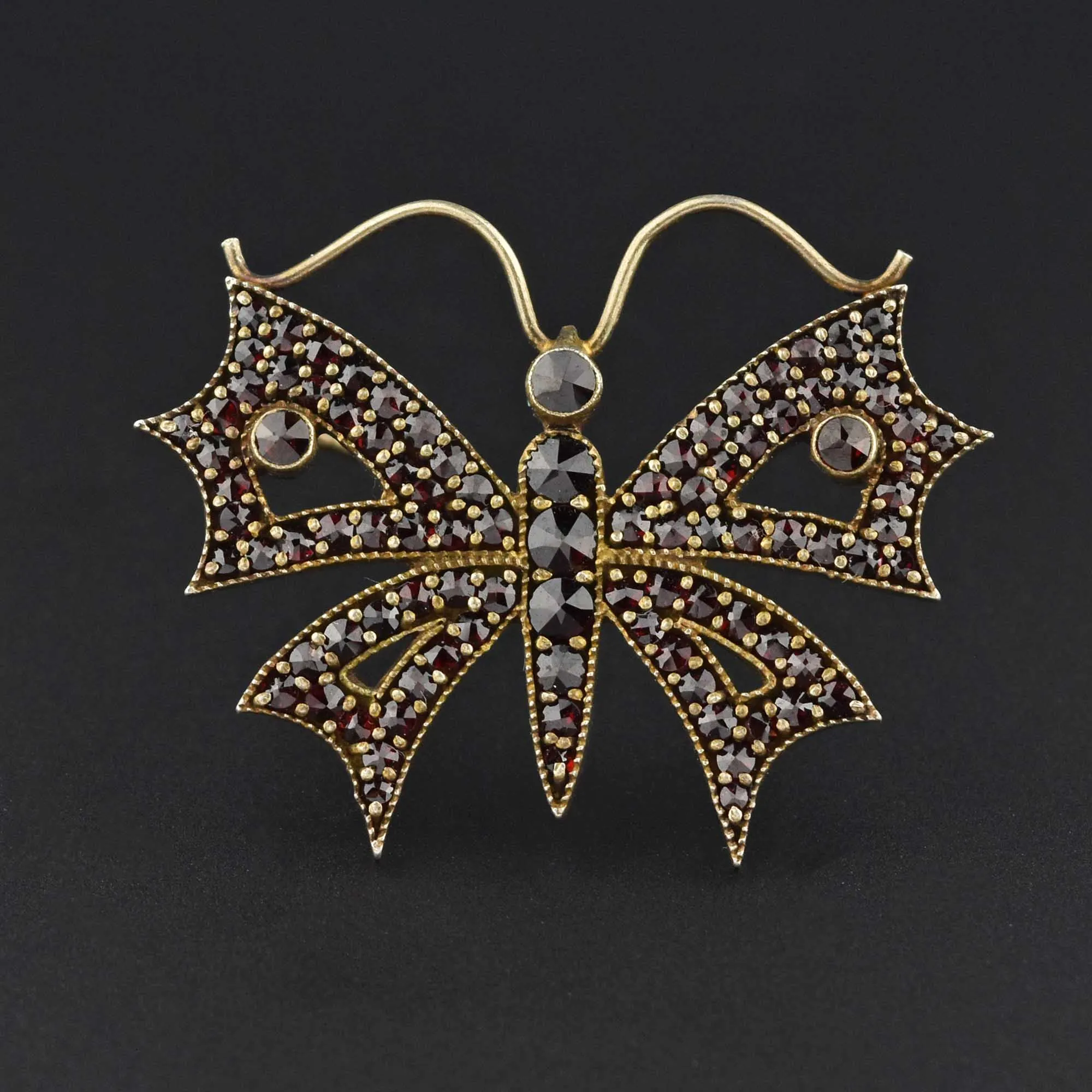 Antique Edwardian Garnet Butterfly Brooch Pin