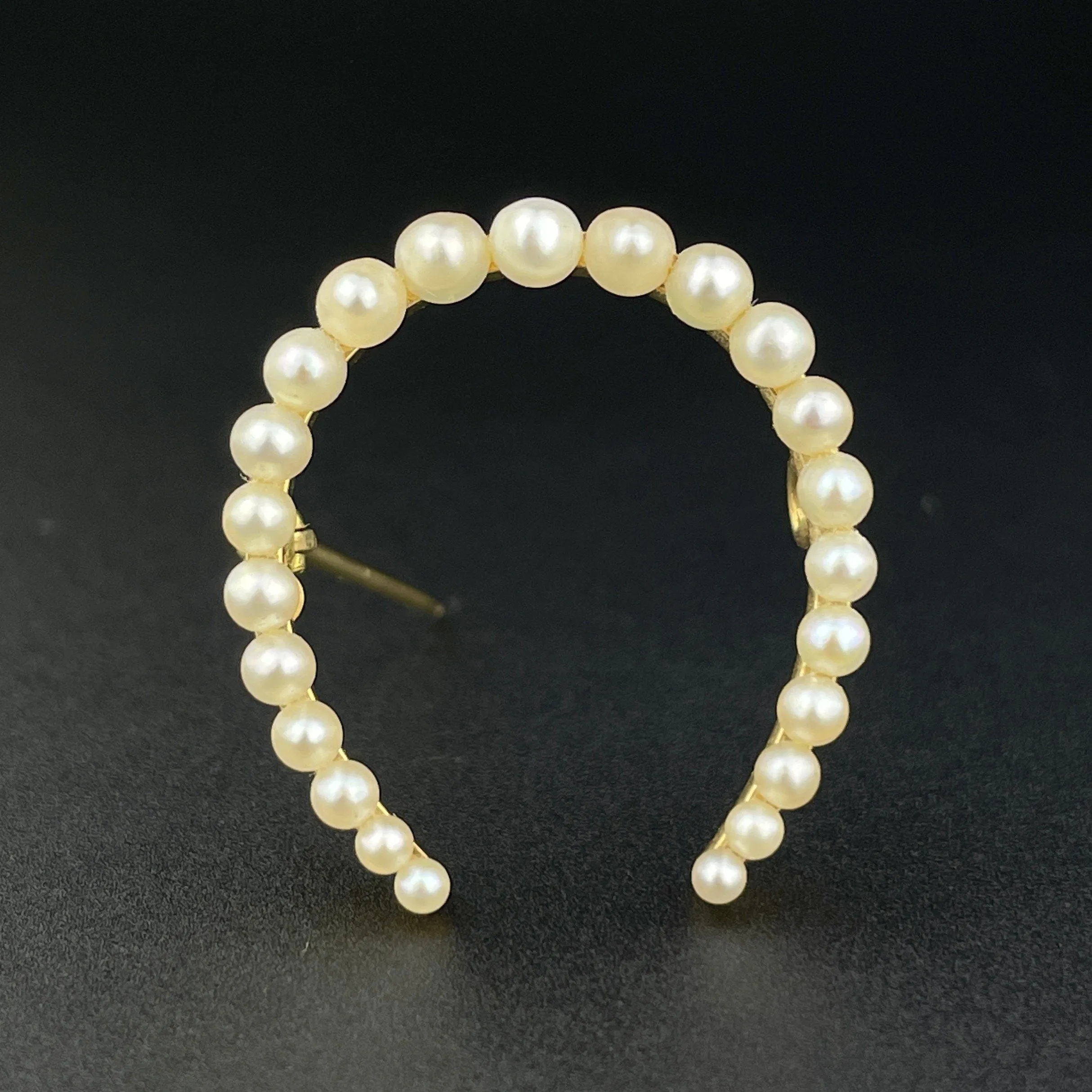 Antique Edwardian Solid 14K Gold Pearl Horseshoe Lucky Charm Brooch