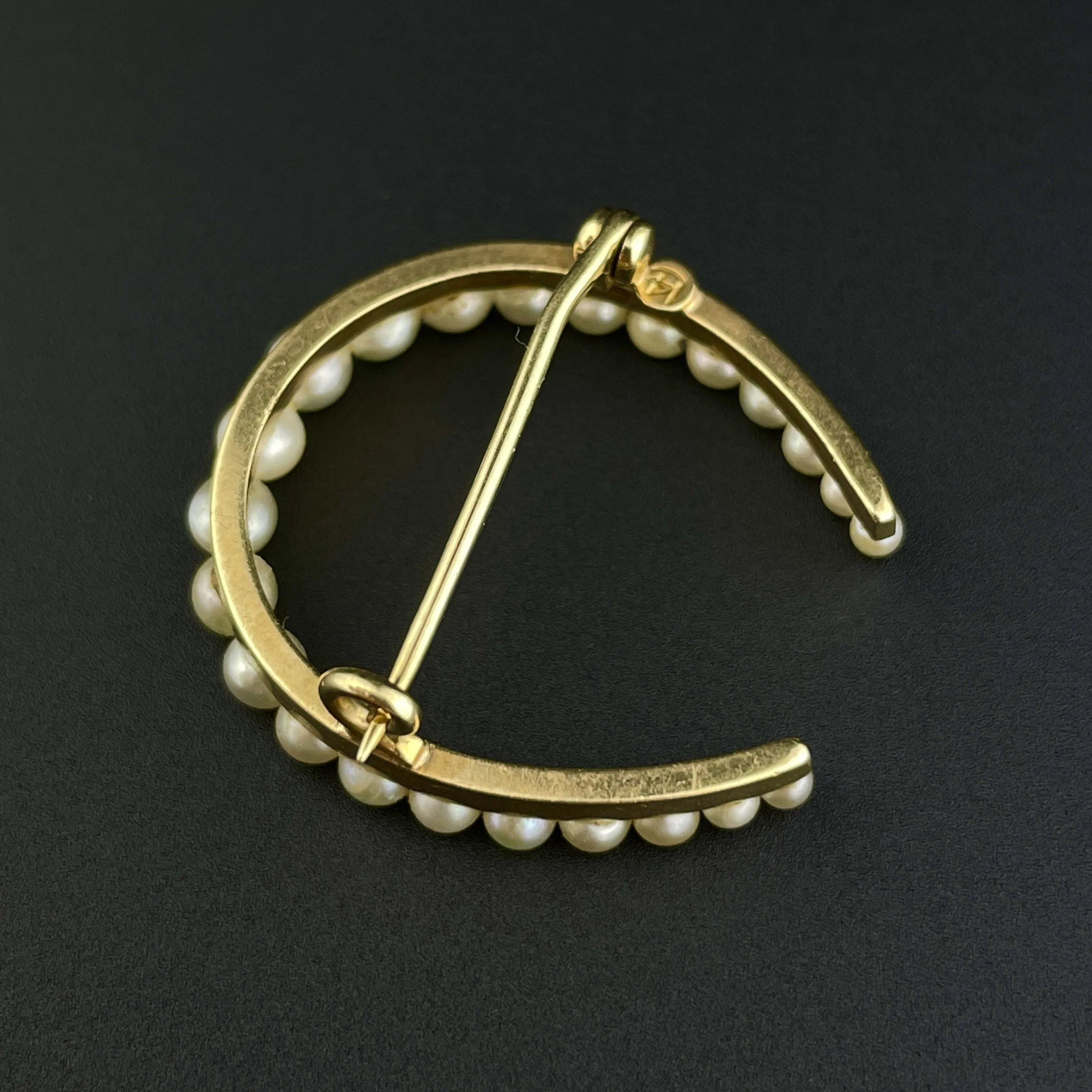 Antique Edwardian Solid 14K Gold Pearl Horseshoe Lucky Charm Brooch