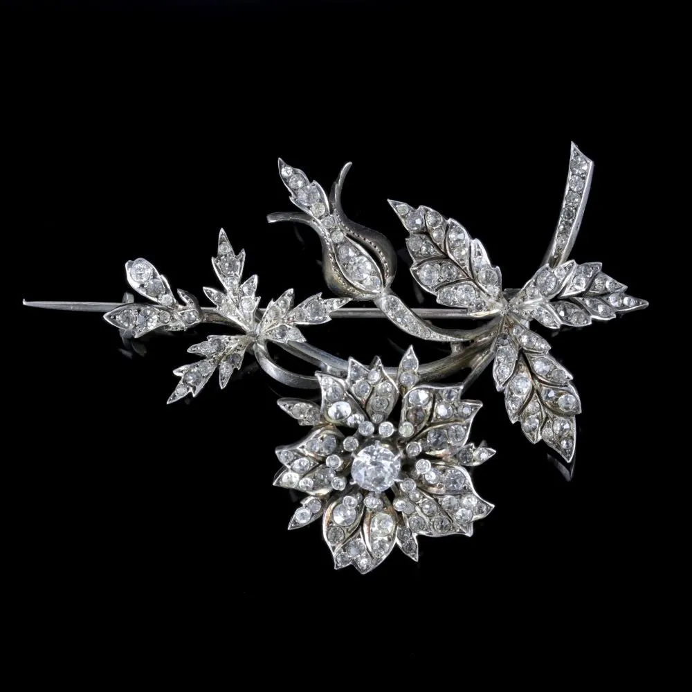 Antique French Flower Brooch Victorian Trembler Silver Paste Circa 1880