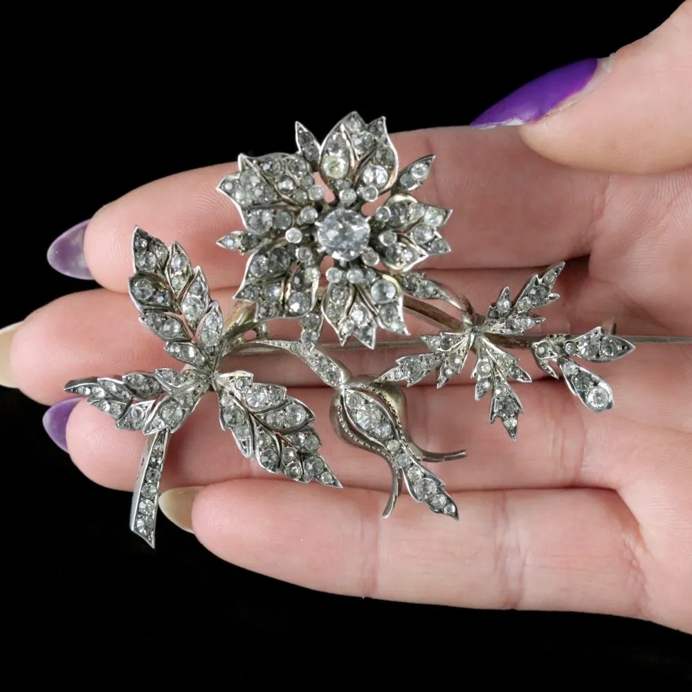 Antique French Flower Brooch Victorian Trembler Silver Paste Circa 1880