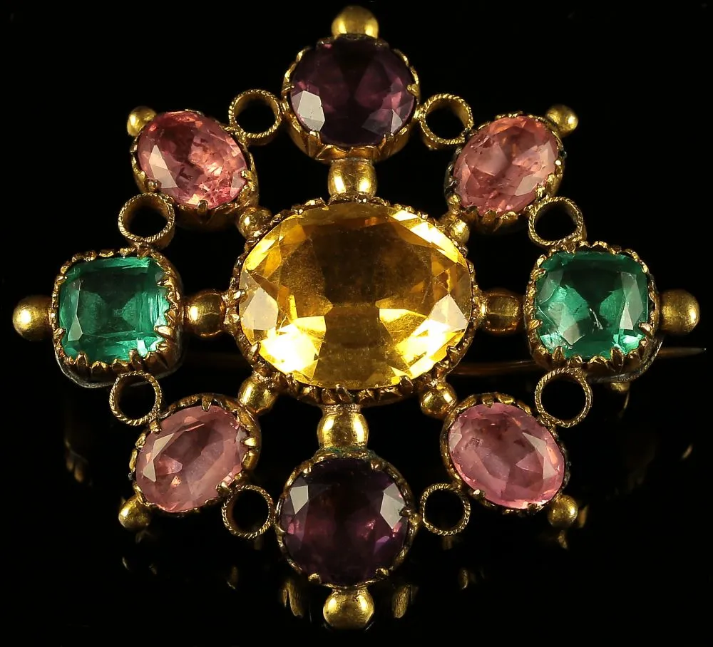 Antique Georgian Harlequin Brooch Gemset Paste Circa 1700