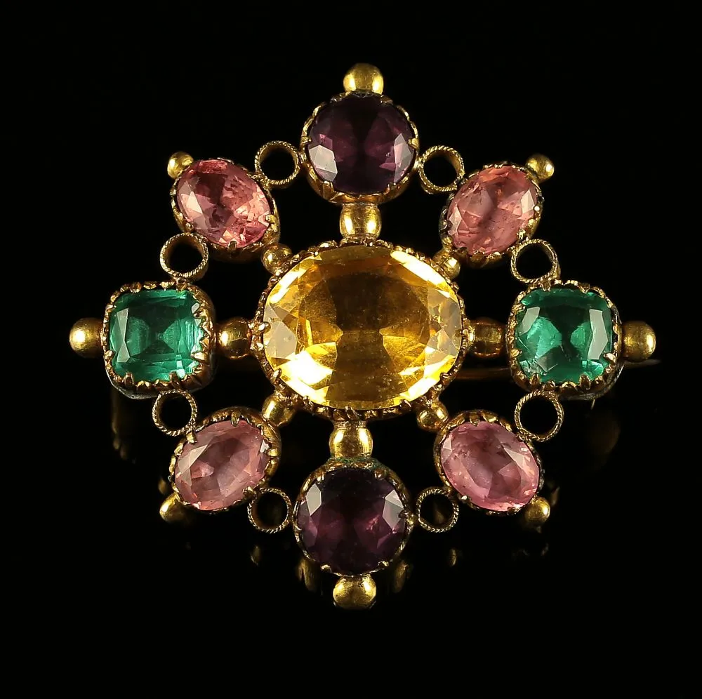 Antique Georgian Harlequin Brooch Gemset Paste Circa 1700