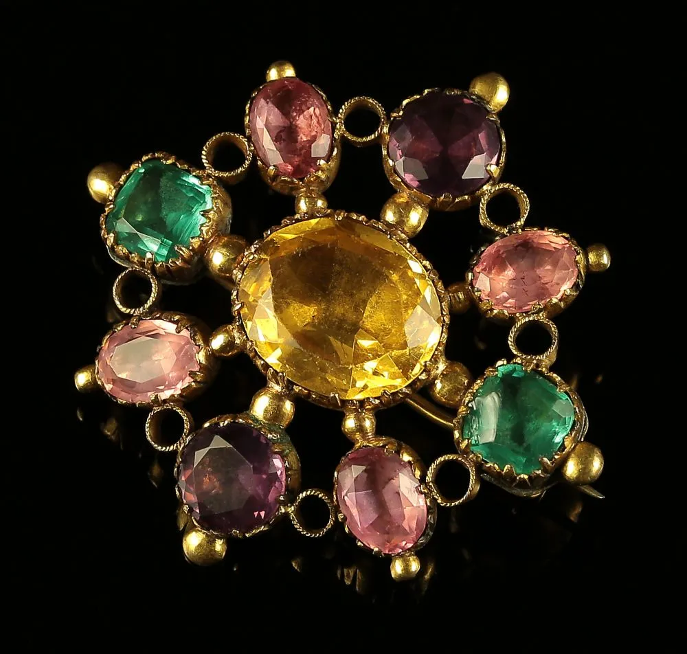 Antique Georgian Harlequin Brooch Gemset Paste Circa 1700