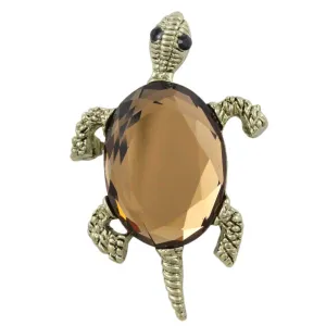 Antique Gold Brown Glass Turtle Brooch Pin/Pendant - PRS013