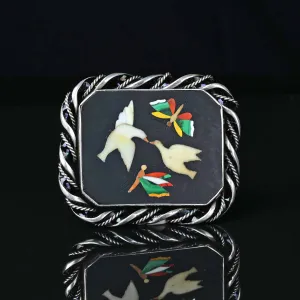 Antique Pietra Dura Brooch Doves and Butterfly