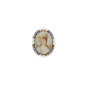 Antique Portrait Brooch - Pearl and Diamond