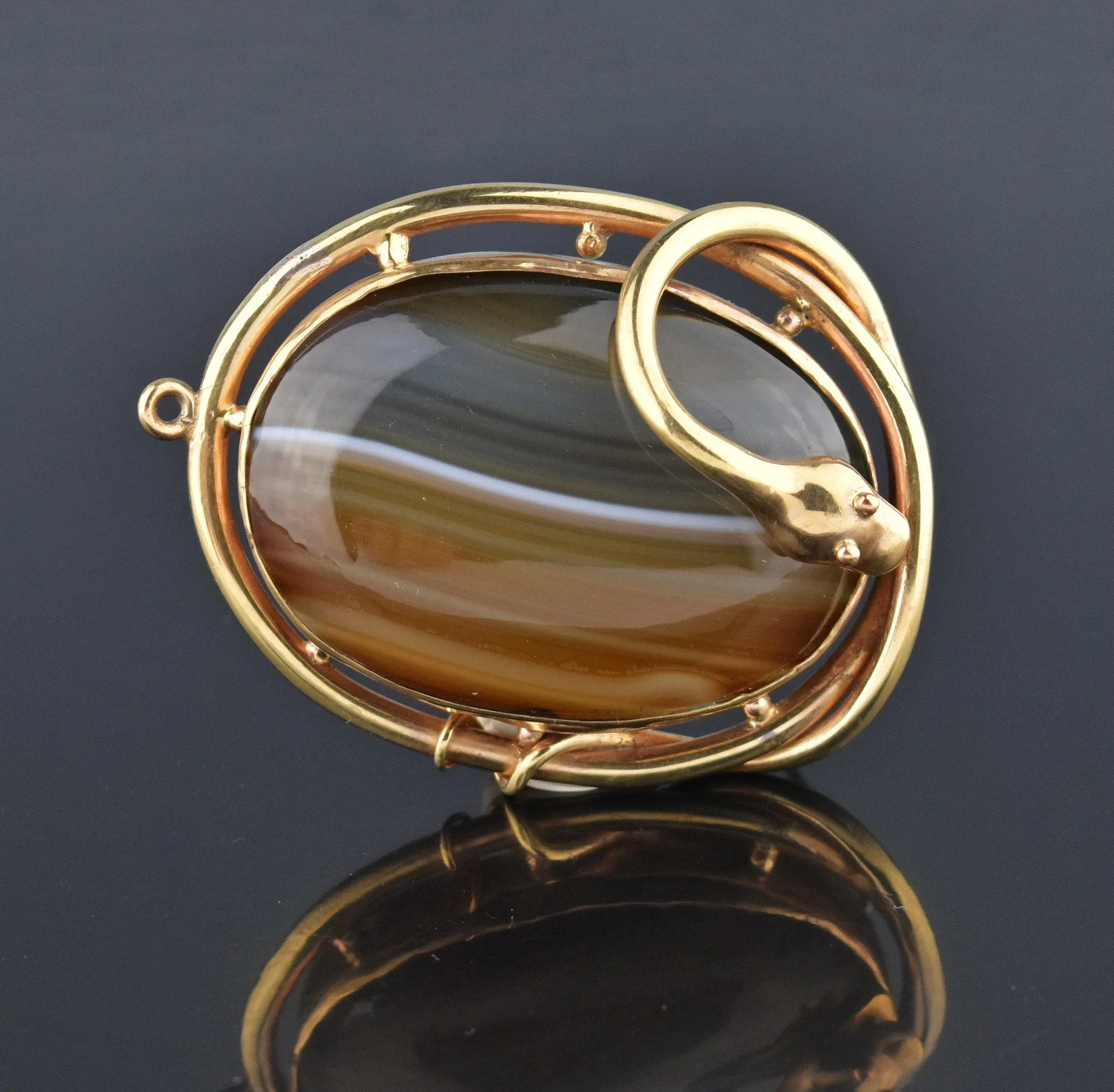 Antique Scottish Banded Agate Snake Brooch Pendant