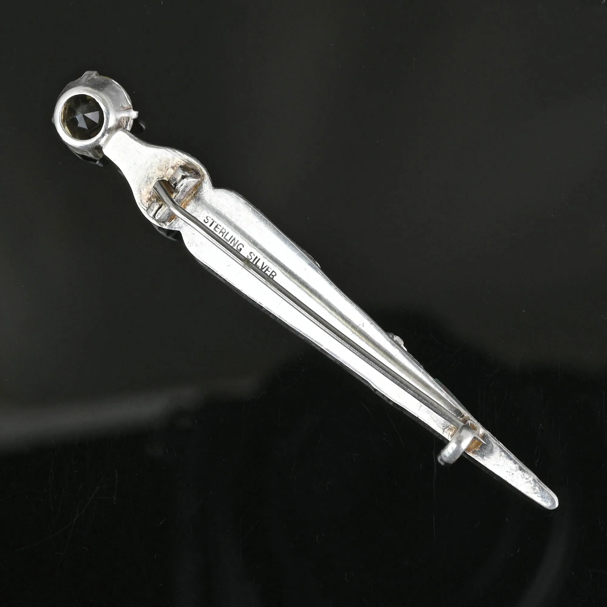 Antique Silver Scottish Agate Cairngorm Citrine Dirk Brooch