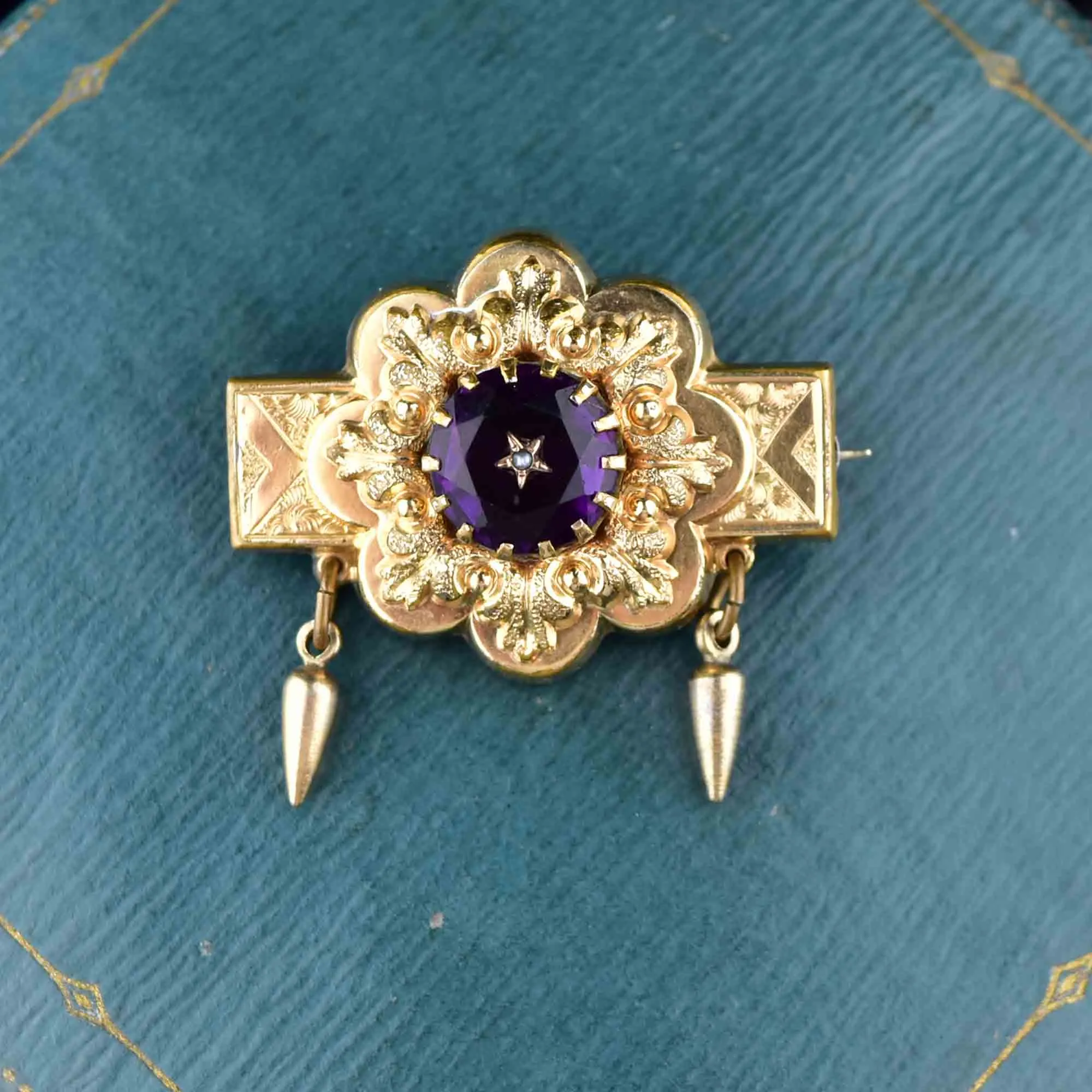 Antique Victorian Amethyst Star Pinchbeck Brooch