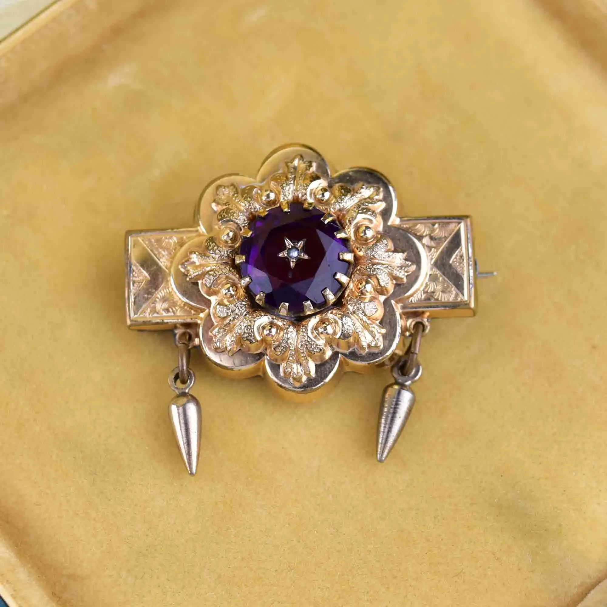 Antique Victorian Amethyst Star Pinchbeck Brooch