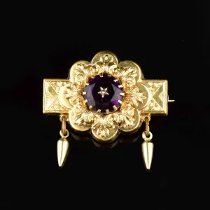 Antique Victorian Amethyst Star Pinchbeck Brooch