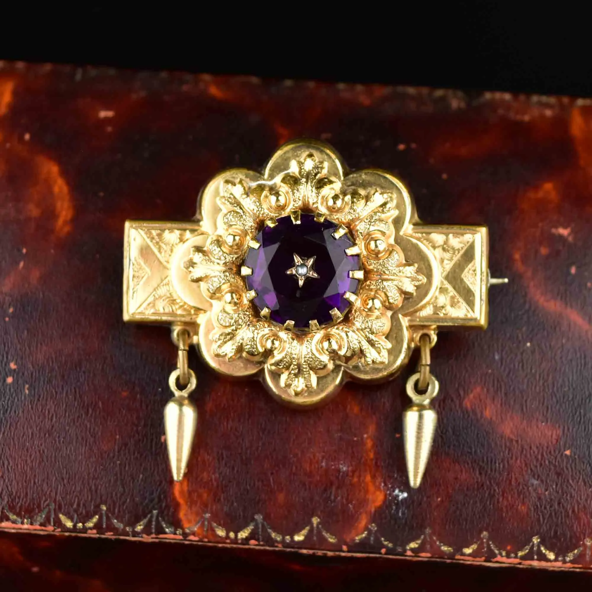 Antique Victorian Amethyst Star Pinchbeck Brooch