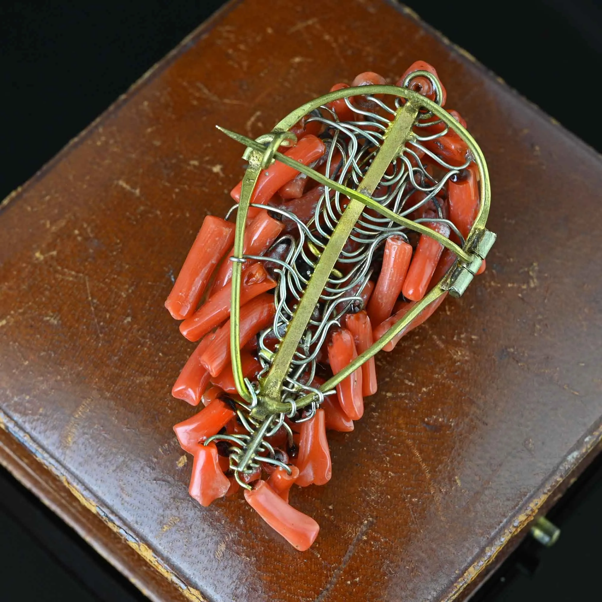 Antique Victorian Carved Branch Coral Brooch