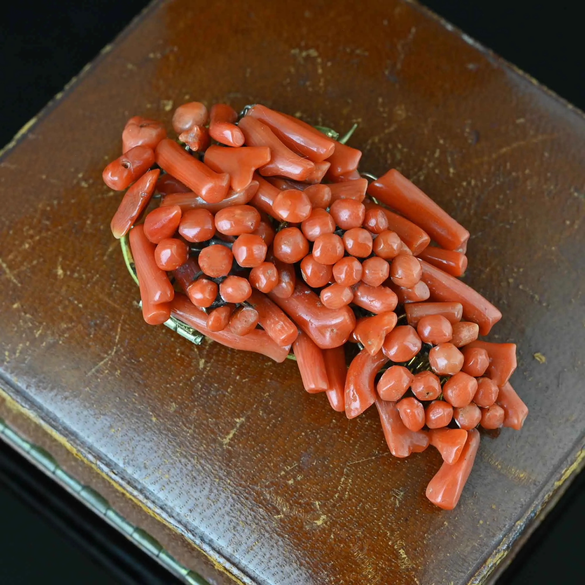 Antique Victorian Carved Branch Coral Brooch