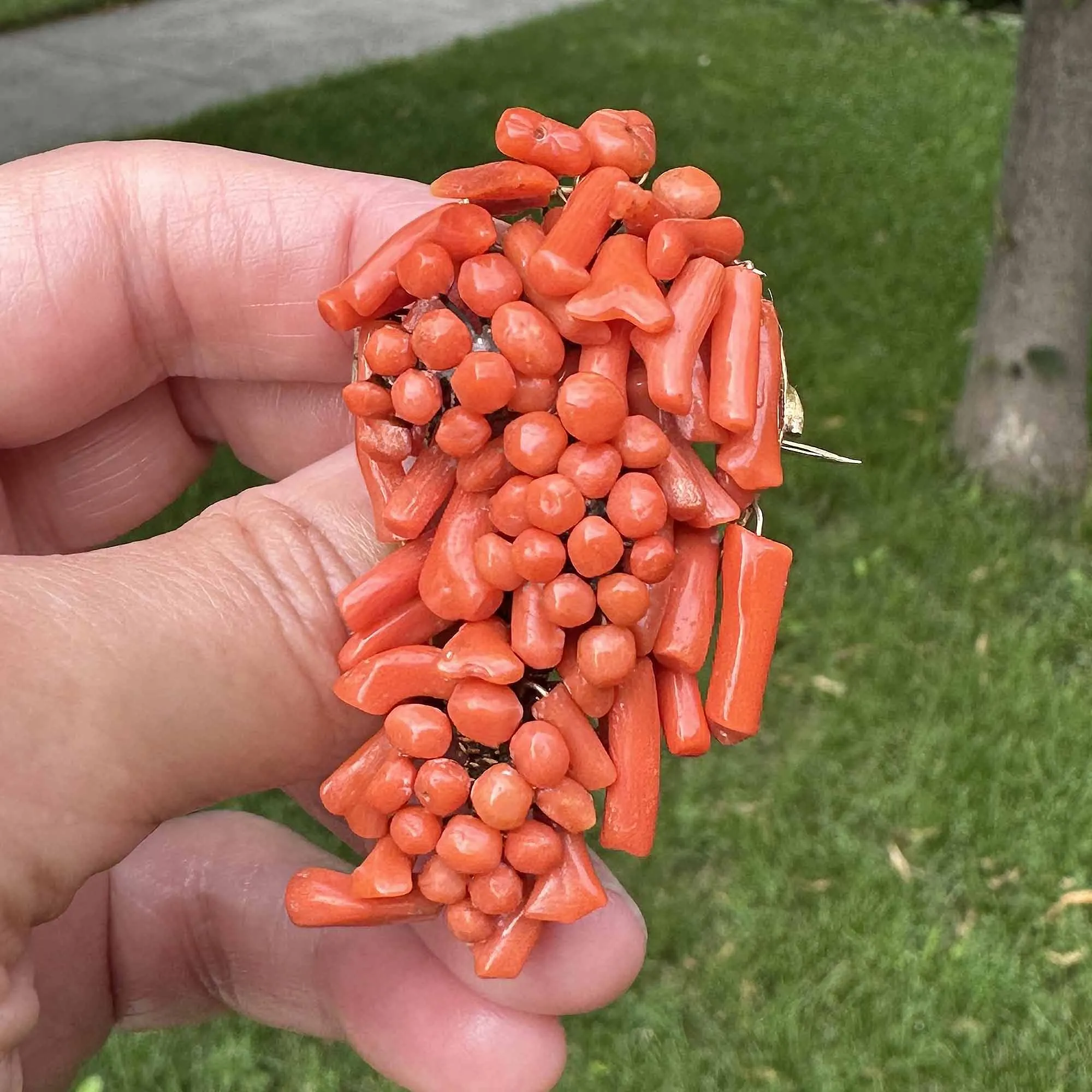 Antique Victorian Carved Branch Coral Brooch