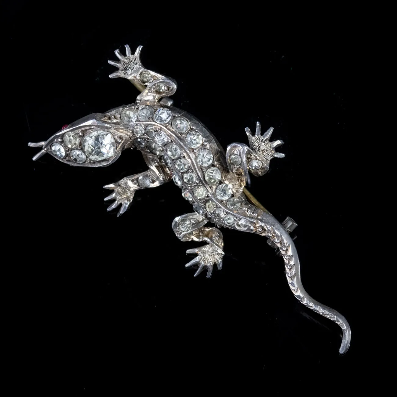 Antique Victorian French Paste Lizard Brooch Silver Circa 1880