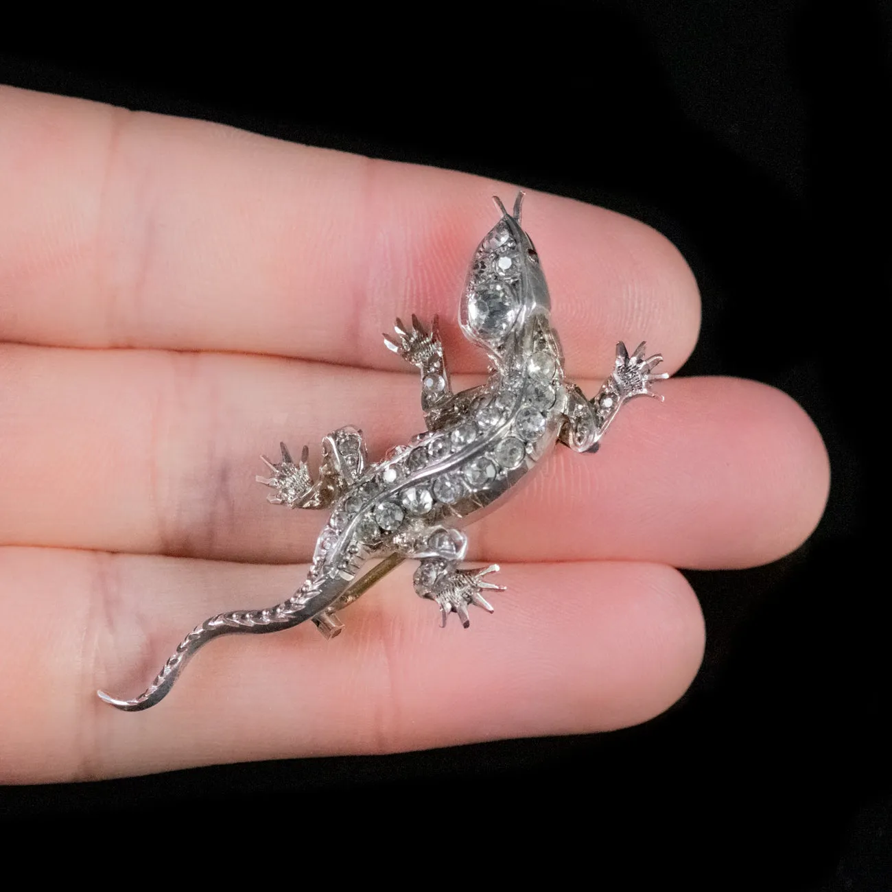 Antique Victorian French Paste Lizard Brooch Silver Circa 1880