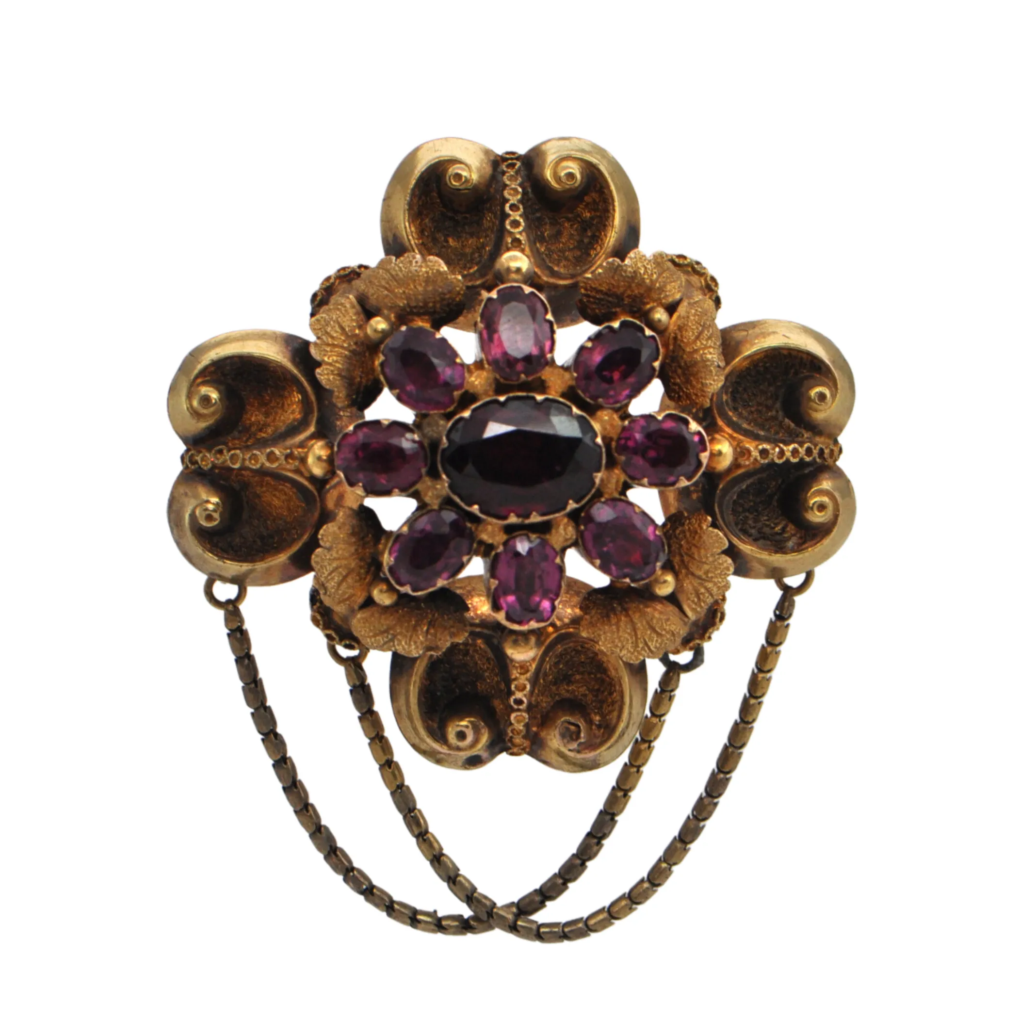 Antique Victorian Garnet 14k Gold Brooch C.1860