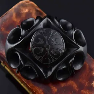 Antique Victorian Large Carved Whitby Jet Brooch