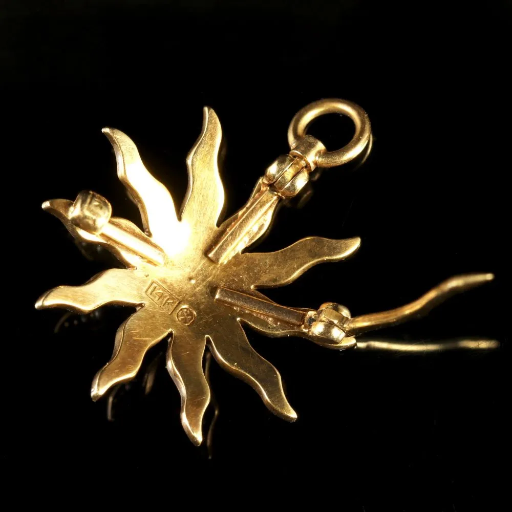 Antique Victorian Pearl Star Brooch Pendant 14Ct Gold Circa 1880