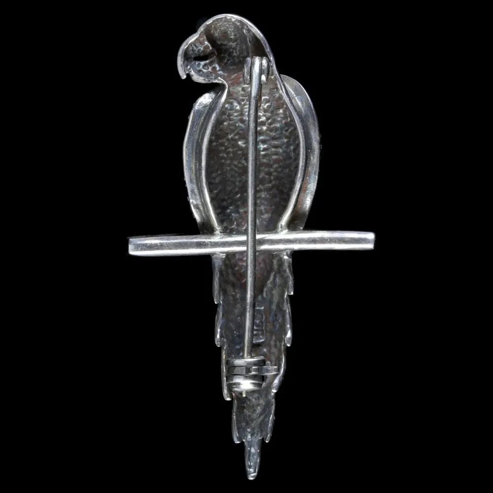 Antique Victorian Silver Cut Steel Parrot Brooch Circa 1900