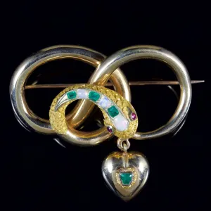 Antique Victorian Snake Heart Brooch 18Ct Circa 1860