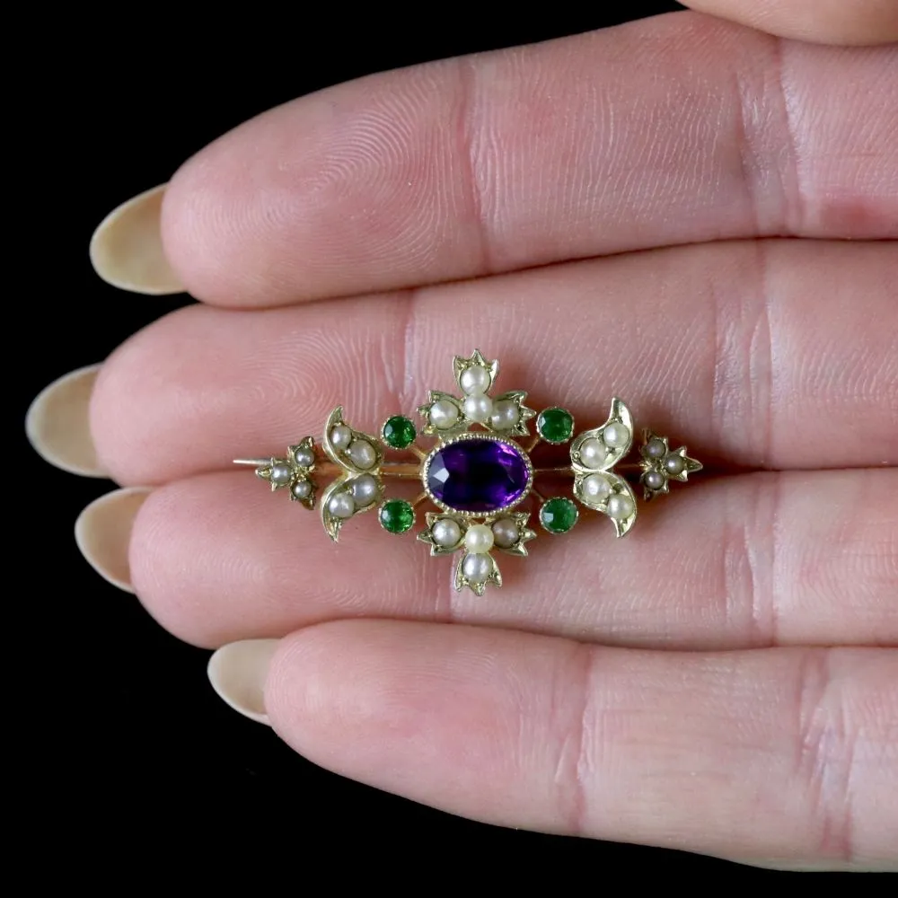 Antique Victorian Suffragette Brooch 15Ct Gold Floral Circa 1900