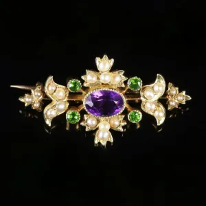 Antique Victorian Suffragette Brooch 15Ct Gold Floral Circa 1900