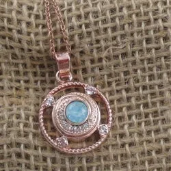 Aqua Crystal  & Rose Gold Pendant Necklace