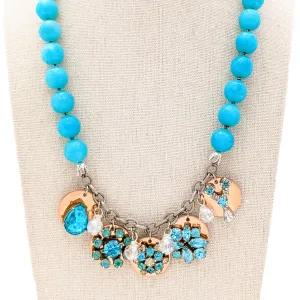 Aqua Waters Rhinestone Coin Necklace