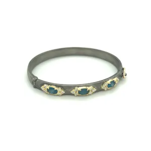 Armenta 18K Yellow Gold and Sterling Silver Wide Bangle Bracelet with London Blue Topaz and Diamonds