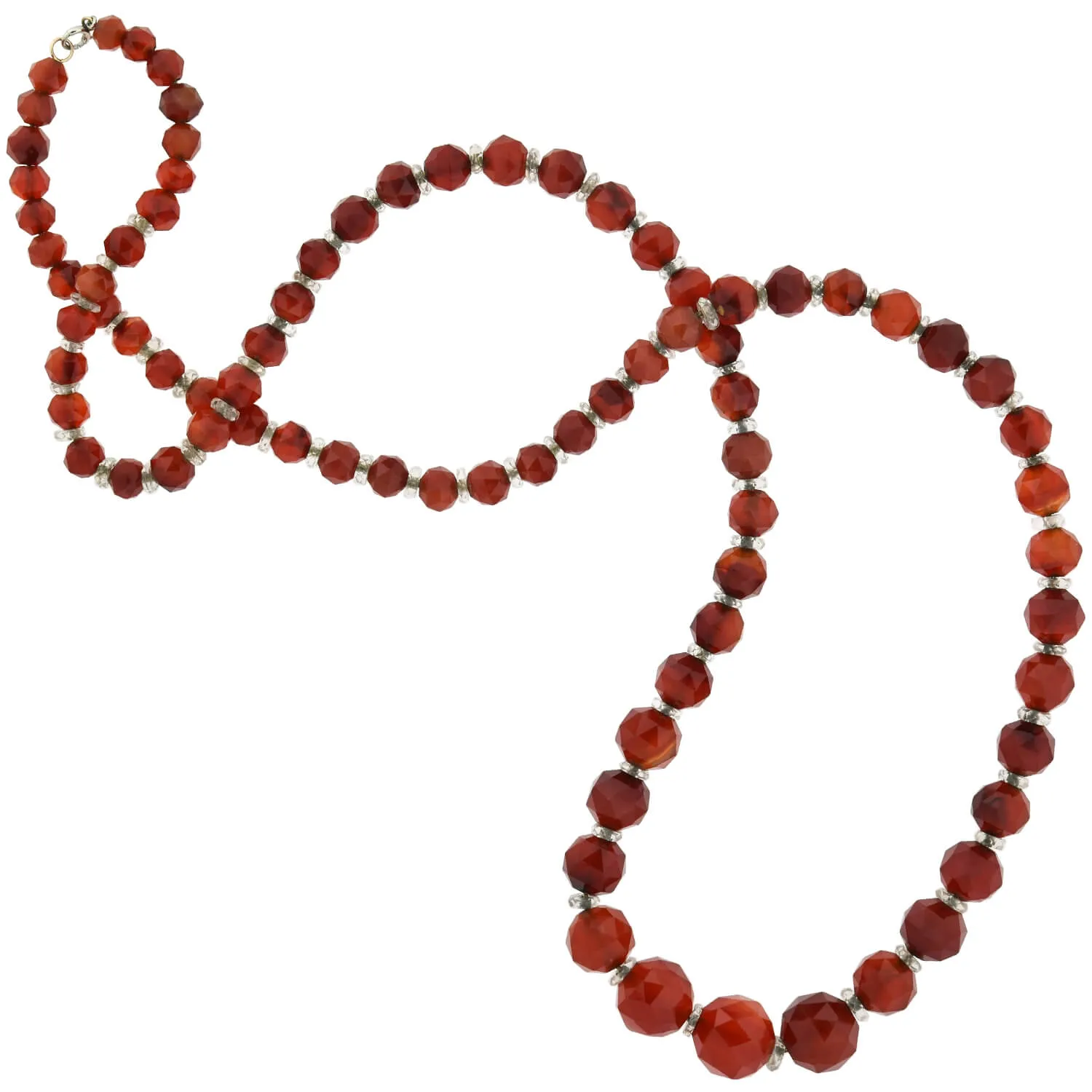 Art Deco Faceted Carnelian   Rock Crystal Graduated Bead Necklace 28.5"