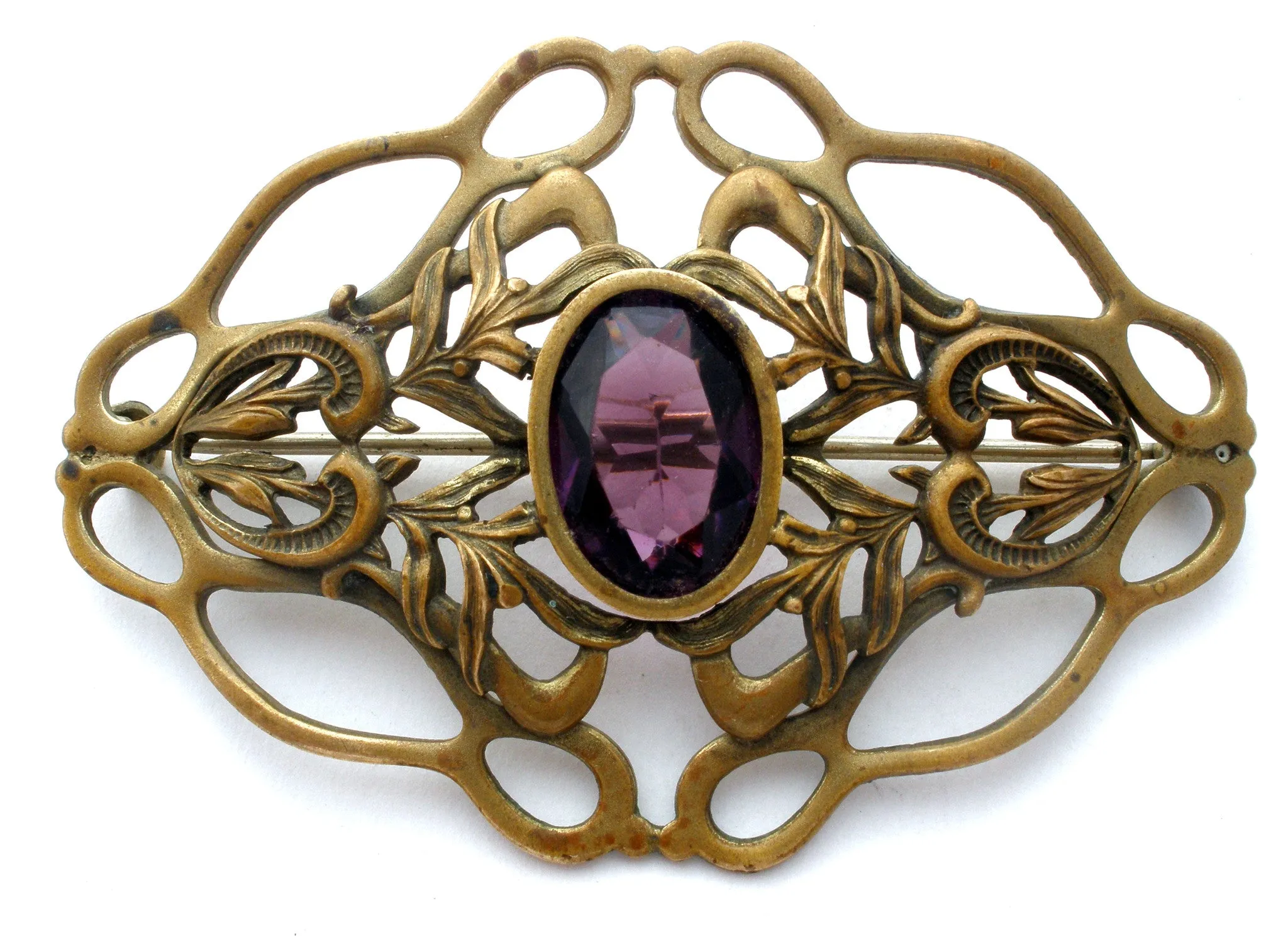 Art Nouveau Gilt Amethyst Brooch