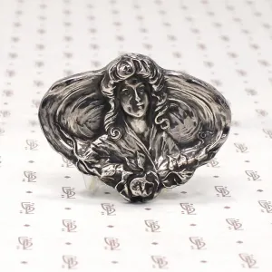 Art Nouveau Silver Brooch Seashell Lady