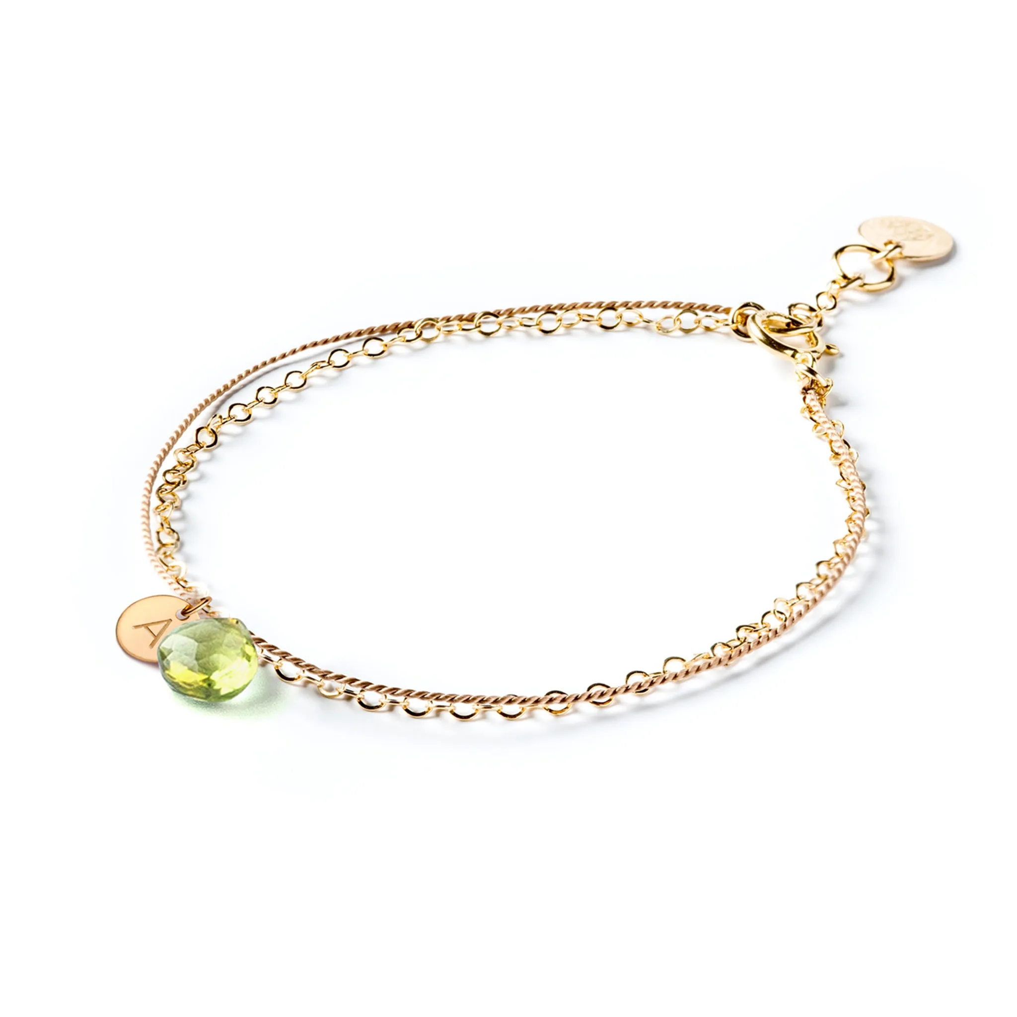 August Peridot Gold and Silk Birthstone Bracelet