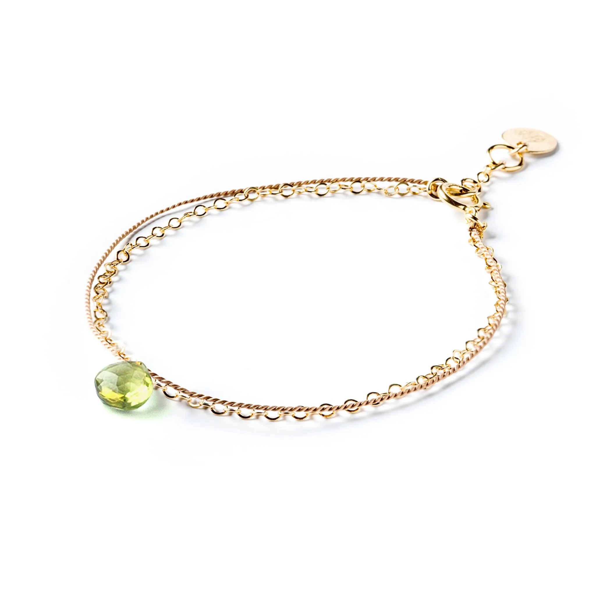 August Peridot Gold and Silk Birthstone Bracelet