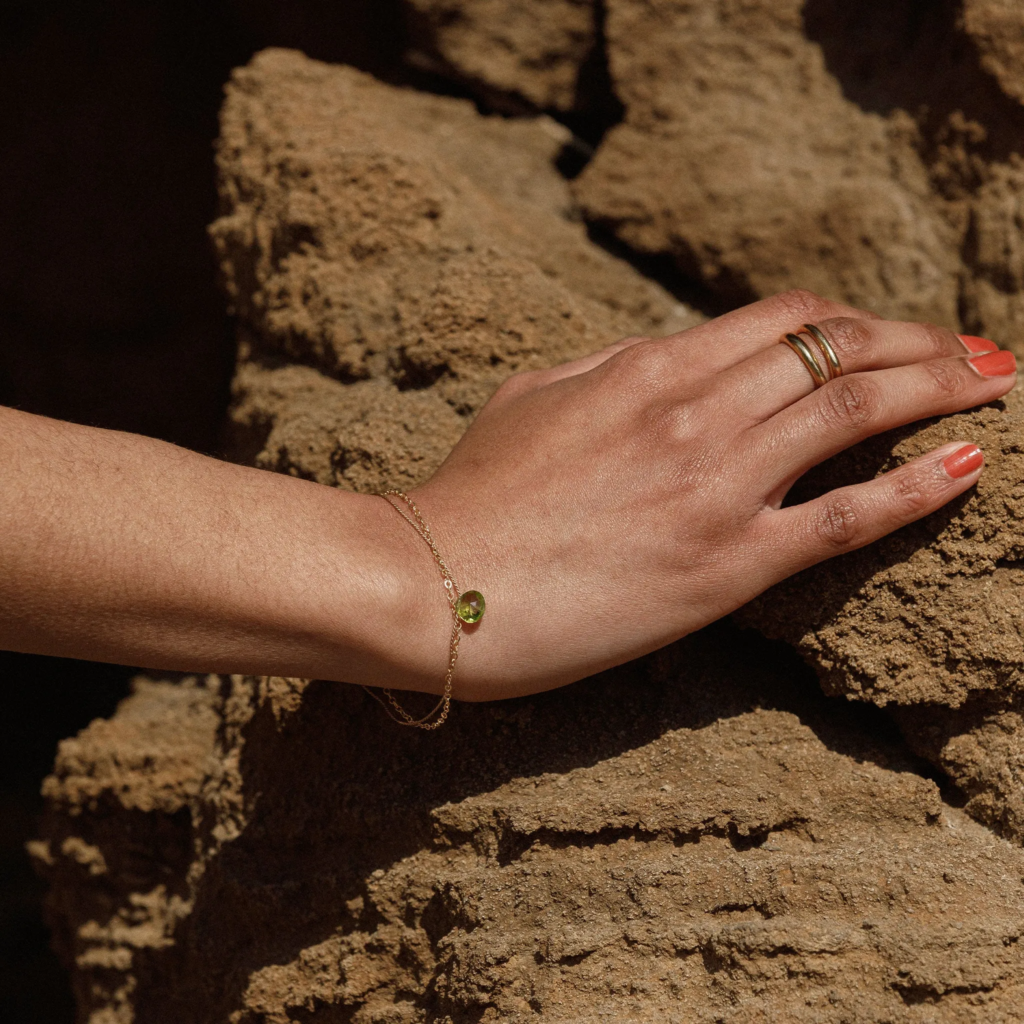 August Peridot Gold and Silk Birthstone Bracelet