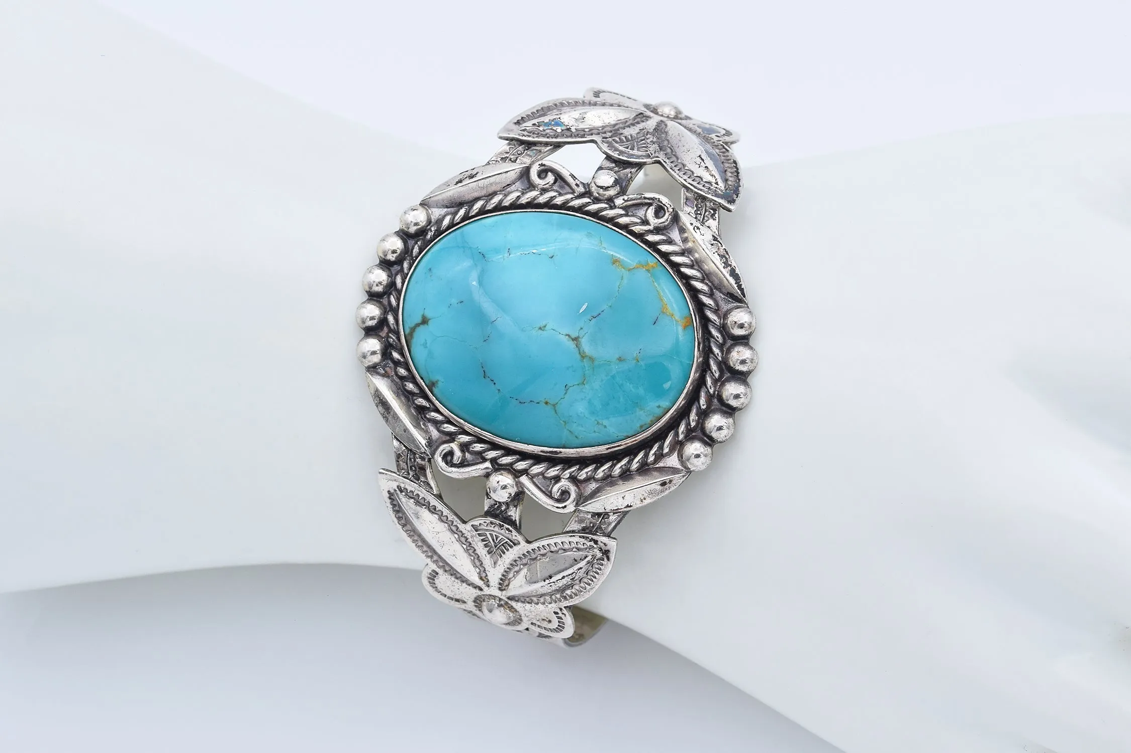 Bell Trading Vintage Harvey Era Old Pawn Sterling Silver Turquoise Cuff Bracelet