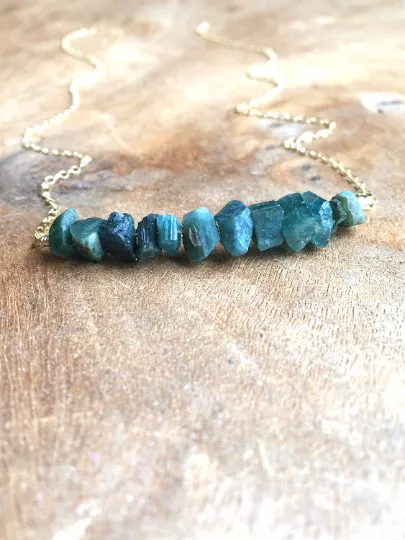 Blue Green Tourmaline Necklace - Raw Stone Necklace - Raw Crystal Necklace - Raw Tourmaline - October Birthstone