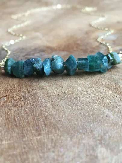 Blue Green Tourmaline Necklace - Raw Stone Necklace - Raw Crystal Necklace - Raw Tourmaline - October Birthstone