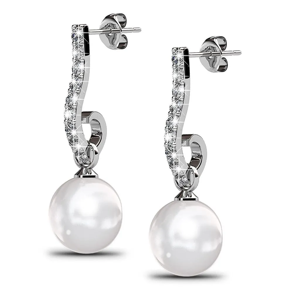 Boxed 2 Pairs Luminous Pearl Stud Earrings Set in White Gold Embellished with SWAROVSKI Crystal Iridescent Tahitian Look Pearls