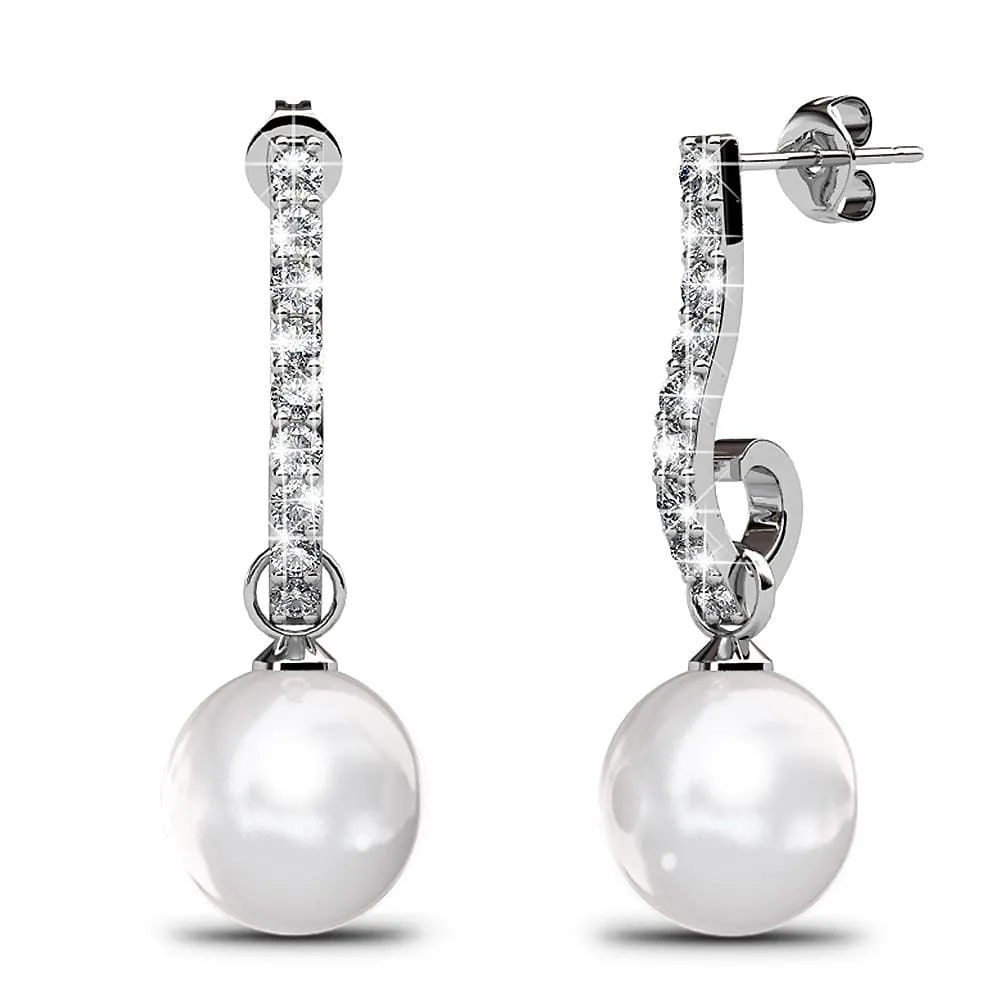 Boxed 2 Pairs Luminous Pearl Stud Earrings Set in White Gold Embellished with SWAROVSKI Crystal Iridescent Tahitian Look Pearls