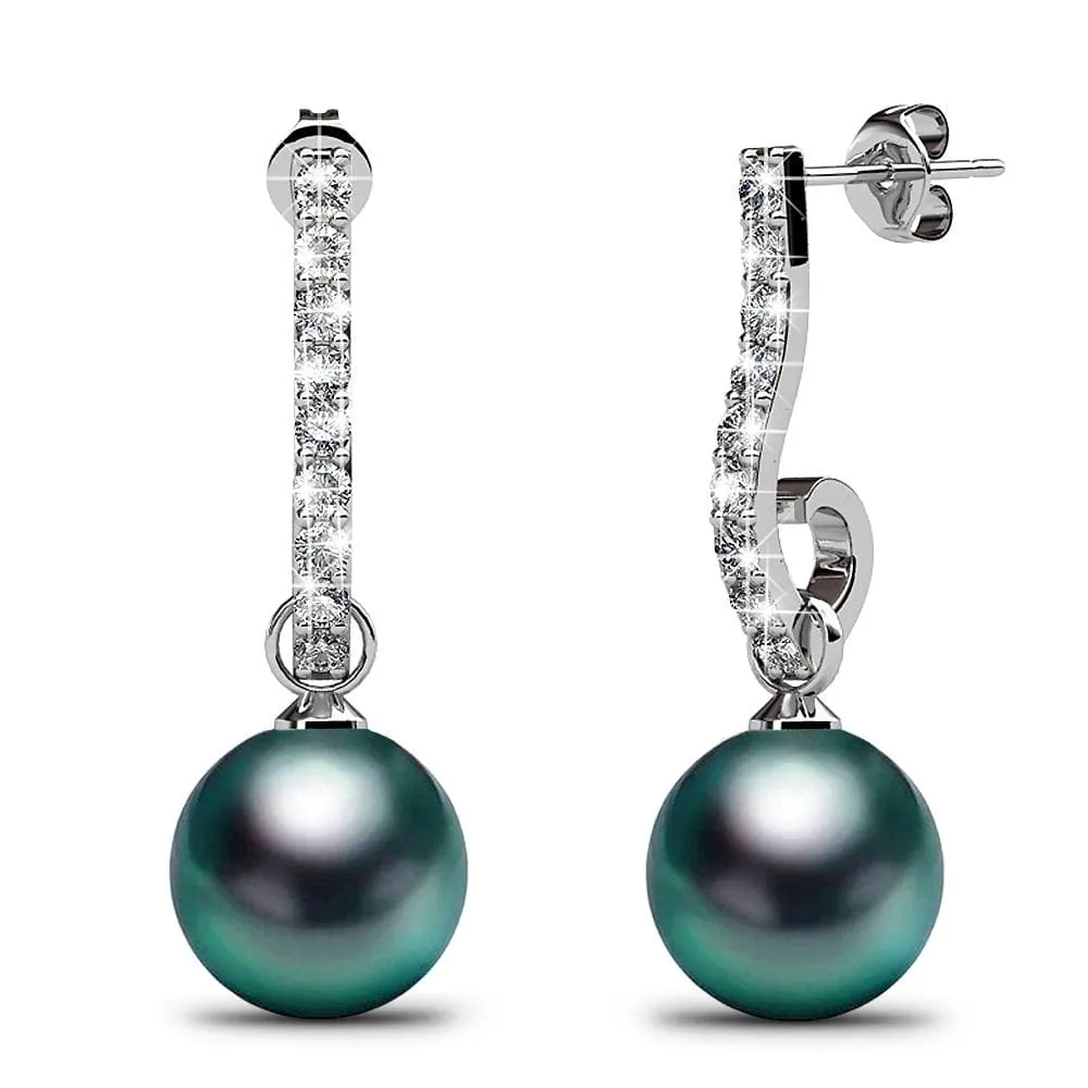 Boxed 2 Pairs Luminous Pearl Stud Earrings Set in White Gold Embellished with SWAROVSKI Crystal Iridescent Tahitian Look Pearls