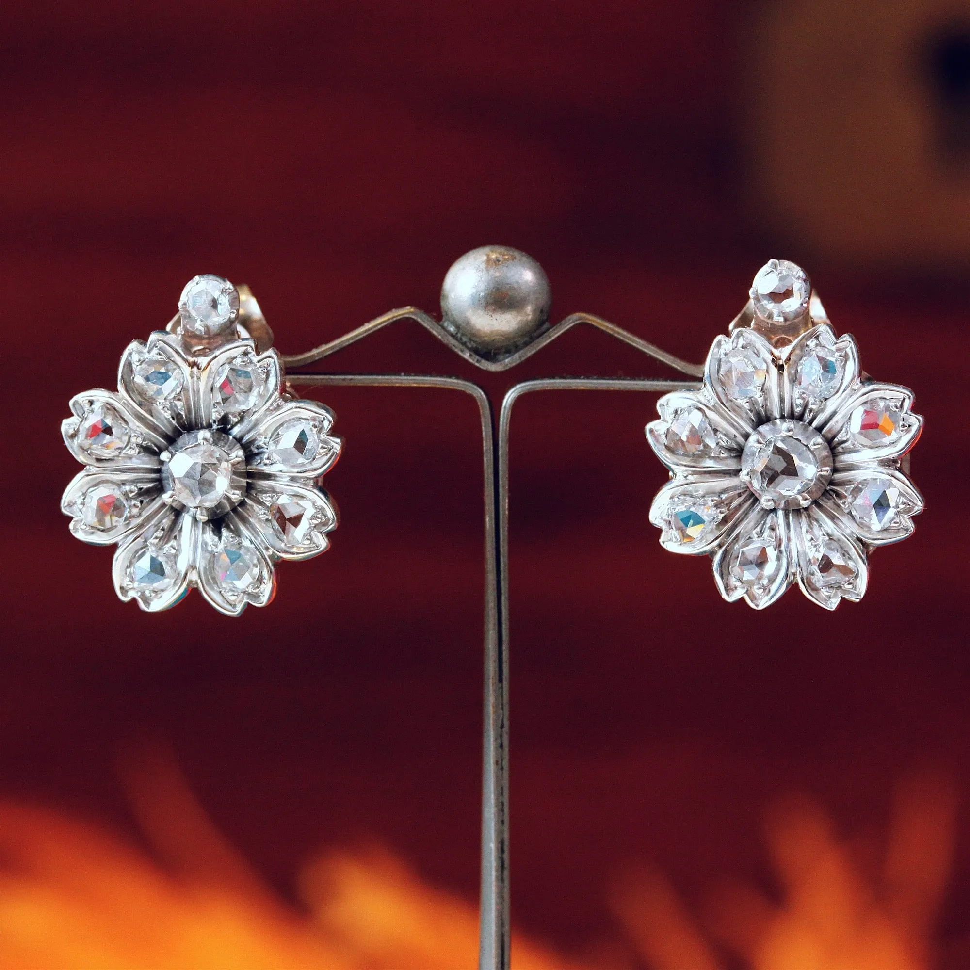 Breathtaking! Antique Floralette Diamond Stud Earrings