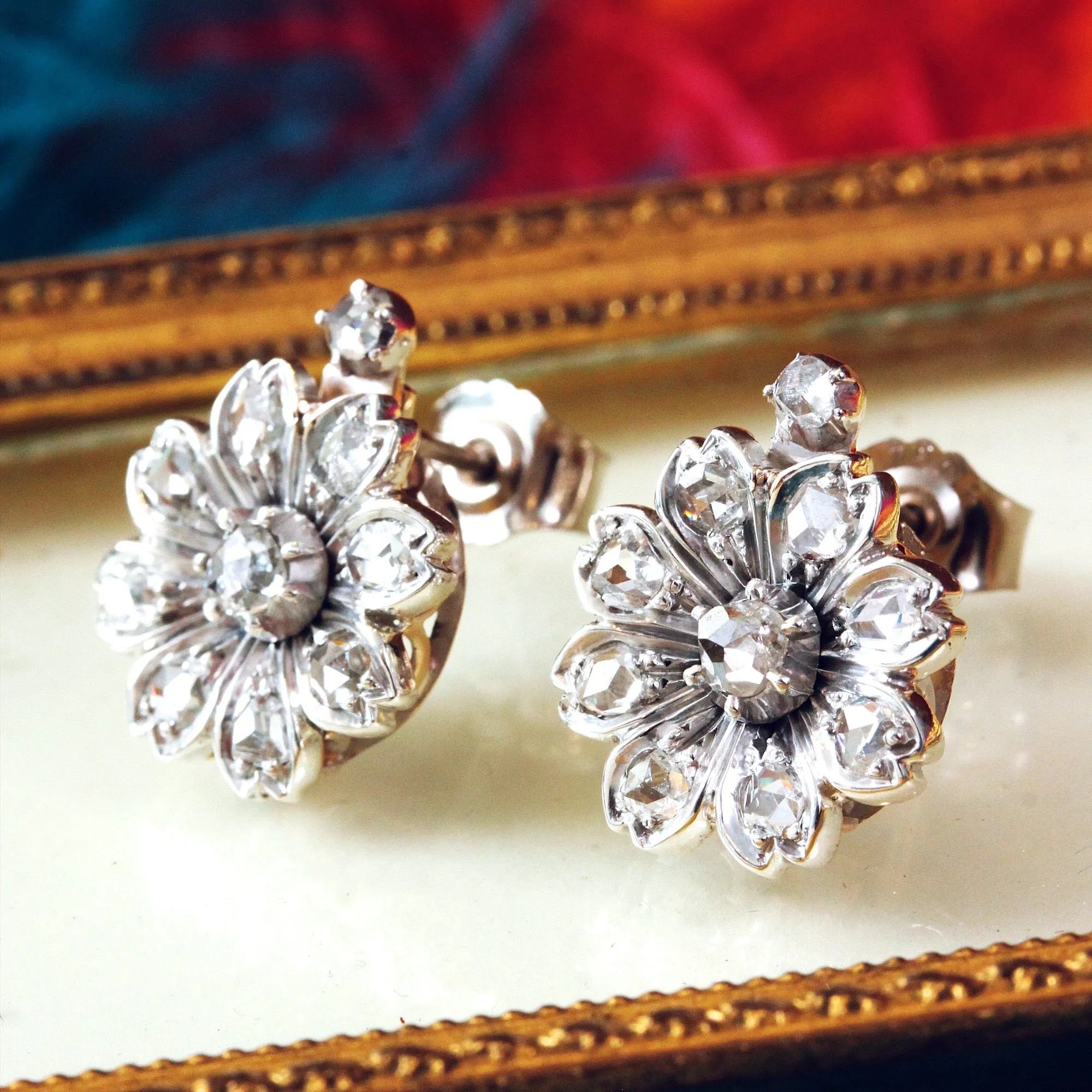 Breathtaking! Antique Floralette Diamond Stud Earrings