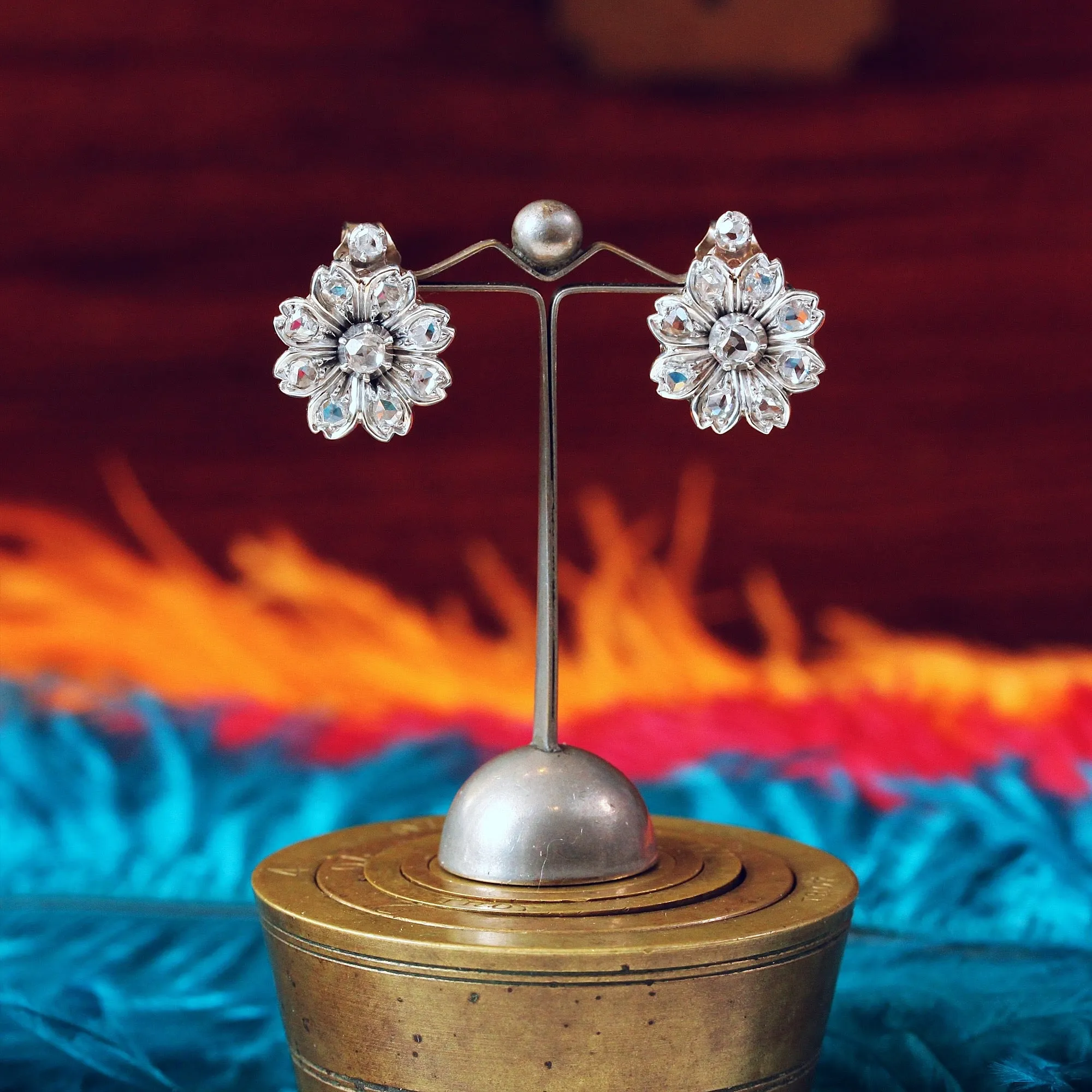 Breathtaking! Antique Floralette Diamond Stud Earrings